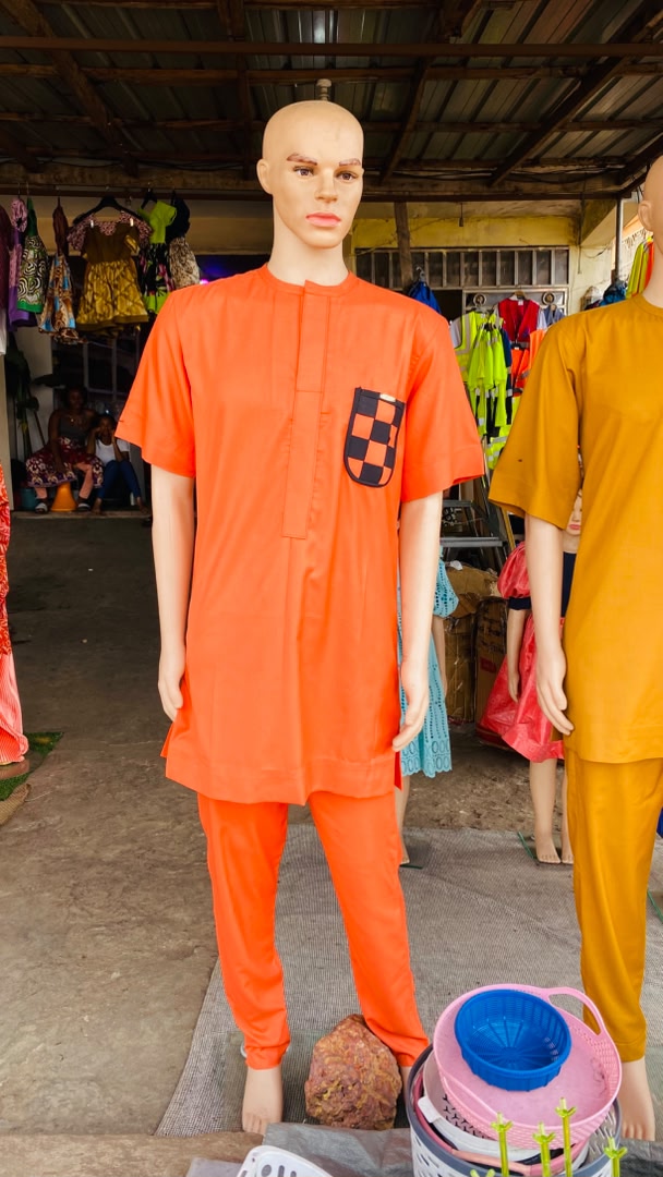 Men's Traditional Kaftan Two-Piece Set - Orange