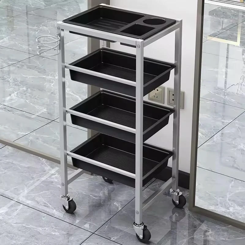 3-Tier Salon Trolley Cart with Tool Holder (Rolling Beauty Salon Storage Cart)